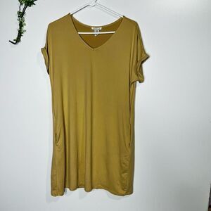 Capella Women's Brown V-neck Cap Sleeves Pocket Tee Dress Size Medium